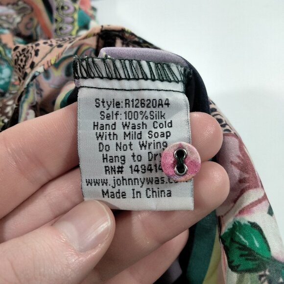 Johnny Was Size Small Multicolor Oversized Floral Silk Blouse Patchwork Boho - Picture 9 of 9